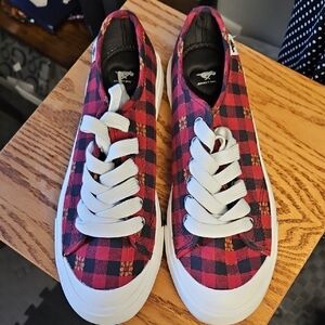 Red and Black Plaid Sneakers Size 9.5